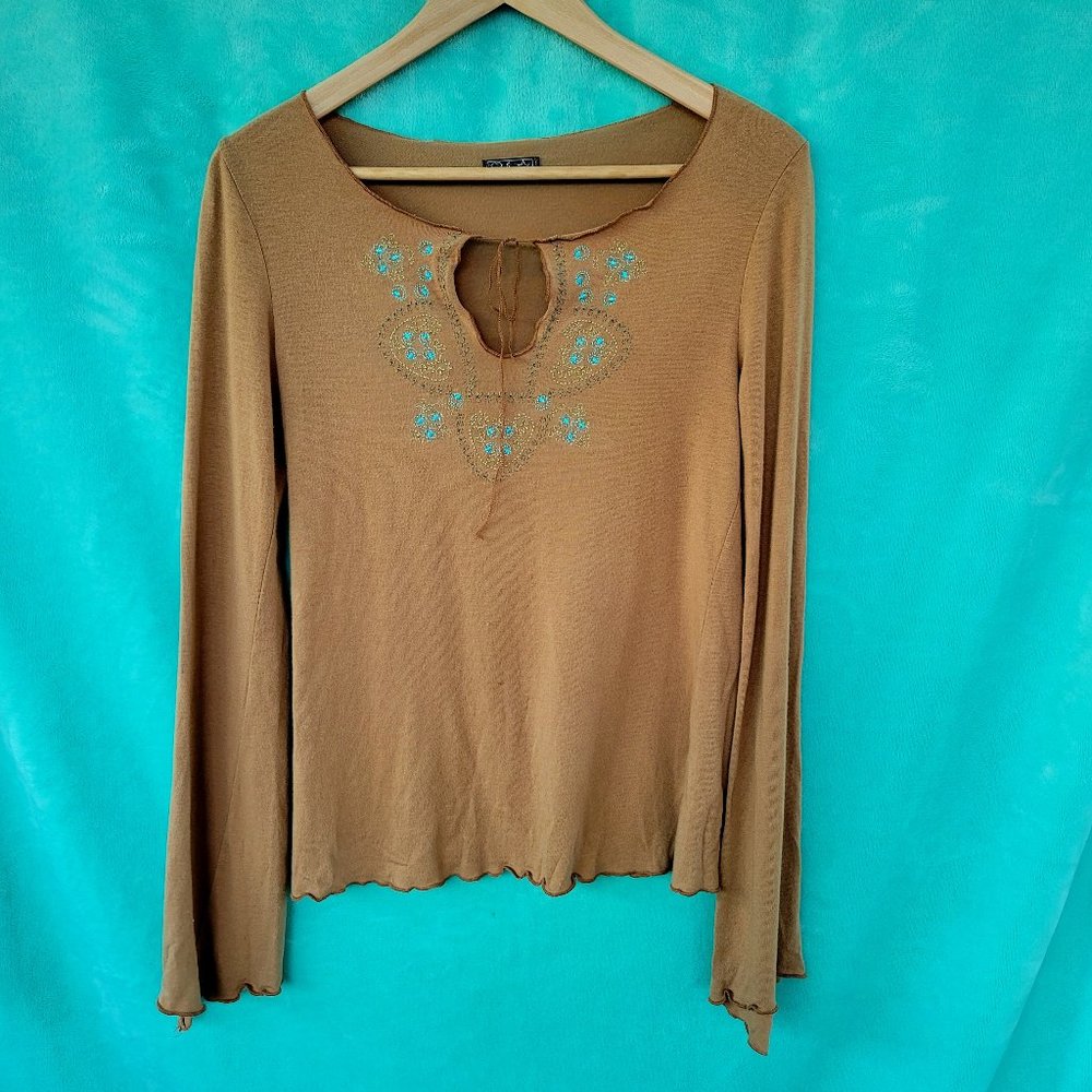 Vintage heart moon star long sleeve peasant shirt size medium
